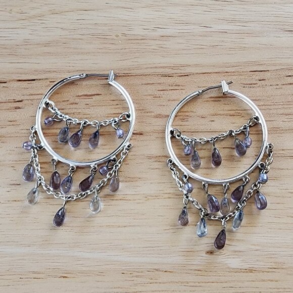 Etsy Vintage Silver Tone/Purple Chandelier Earrings - Picture 1 of 12